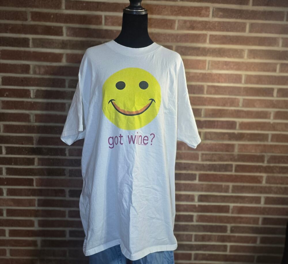 Vintage 90s Got Wine? Smiley Face Graphic T Hanes Beefy-T XL Single Stitch USA